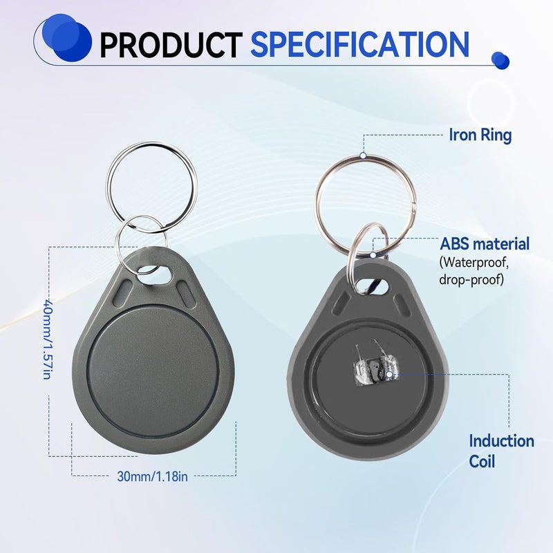 dcvbny Mi-fare Ultralight C Keychain NFC RFID Key Tag – 13.56MHz Contactless IC MF0ICU2 – Compatible with Upgraded SAFLOK, KABA, ONITY & Salto Locks – Grey ABS Waterproof Key Fob (30 PCS) - Image 2